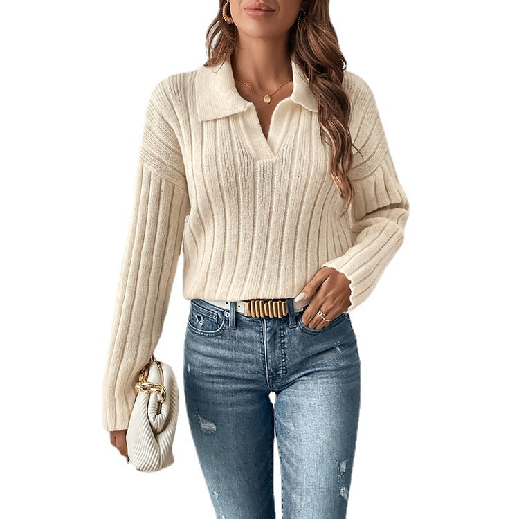 Pull en tricot pour femmes avec décolleté en V et texture côtelée Chic und Stil
