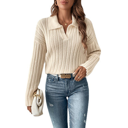 Pull en tricot pour femmes avec décolleté en V et texture côtelée Chic und Stil