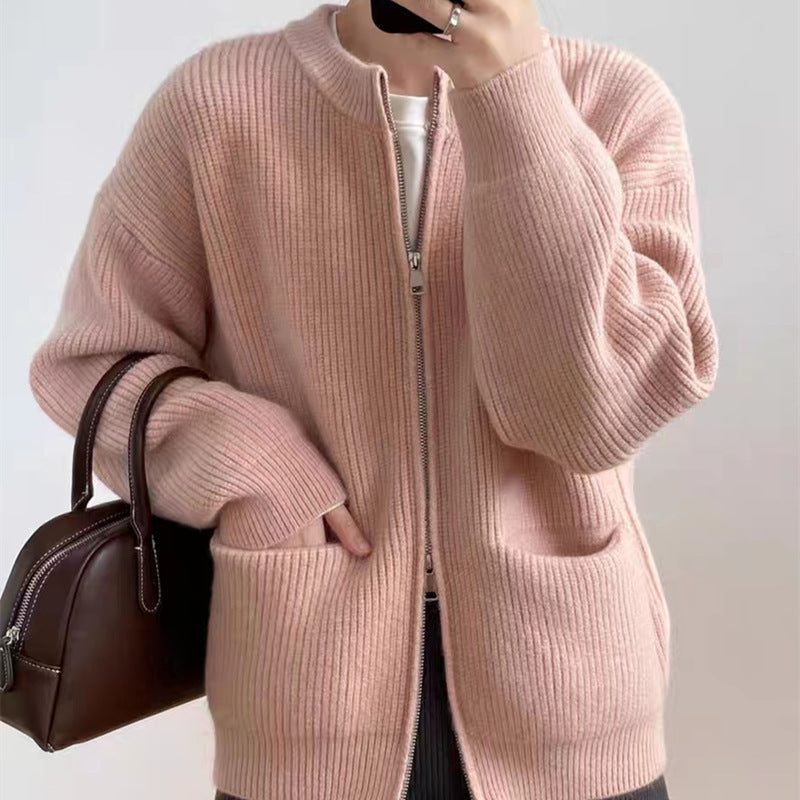 Dames cardigan décontracté zippé avec grandes poches Chic und Stil