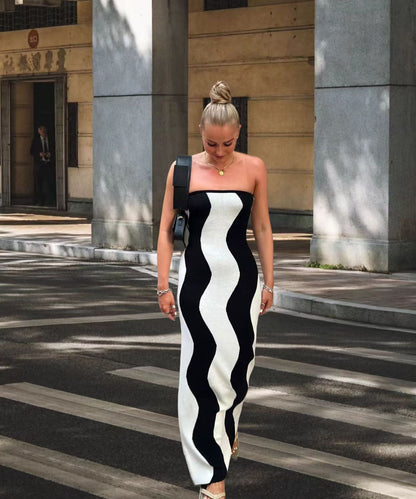 Robe maxi à manches longues pour femmes avec design ondulé et fente latérale Chic und Stil