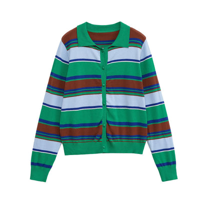 Dames cardigan rayé avec détails de bouton et col classique Chic und Stil