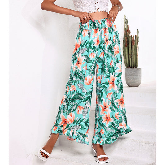 Wide palazzo pants for women with a floral design and an elastic waistband Chic and Style