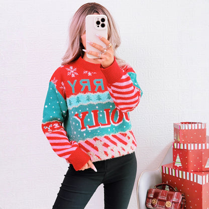 Pull en tricot festif pour femmes avec un design de Noël créatif Chic und Stil