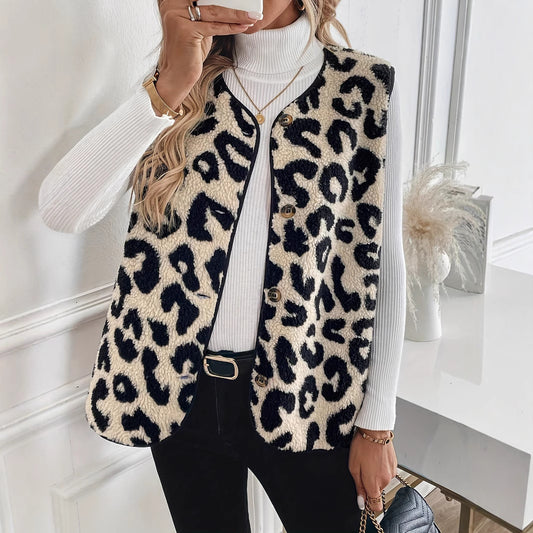 Dames Douillette Gilet en Fleece Leo Chic und Stil