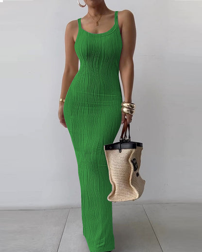 Femme Robe maxi élégante avec structure en rib et fines bretelles Chic und Stil
