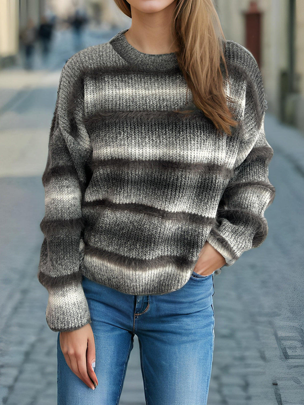 Dames pull-over en tricot douillet avec flair Chic und Stil