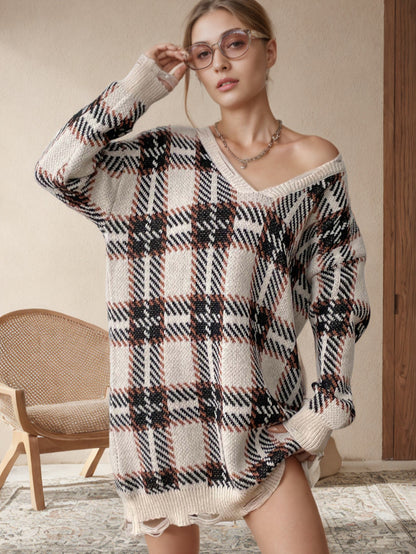 Pull en grosse maille à motif à carreaux pour femmes Chic und Stil