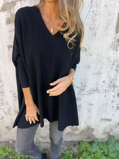 Pull oversized pour femmes à décolleté en V au design aérien Chic und Stil