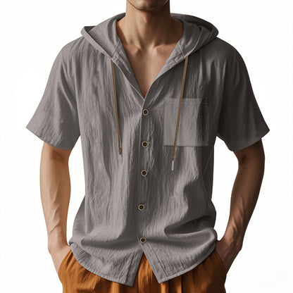 Chemise décontractée à manches courtes pour hommes avec capuche et patte de boutonnage Chic und Stil