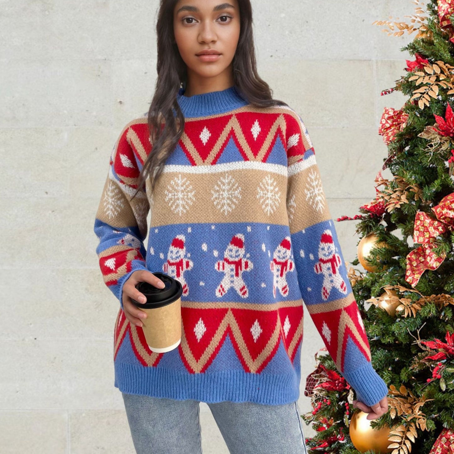 Chic and Style festive knitted sweater for ladies with winter patterns