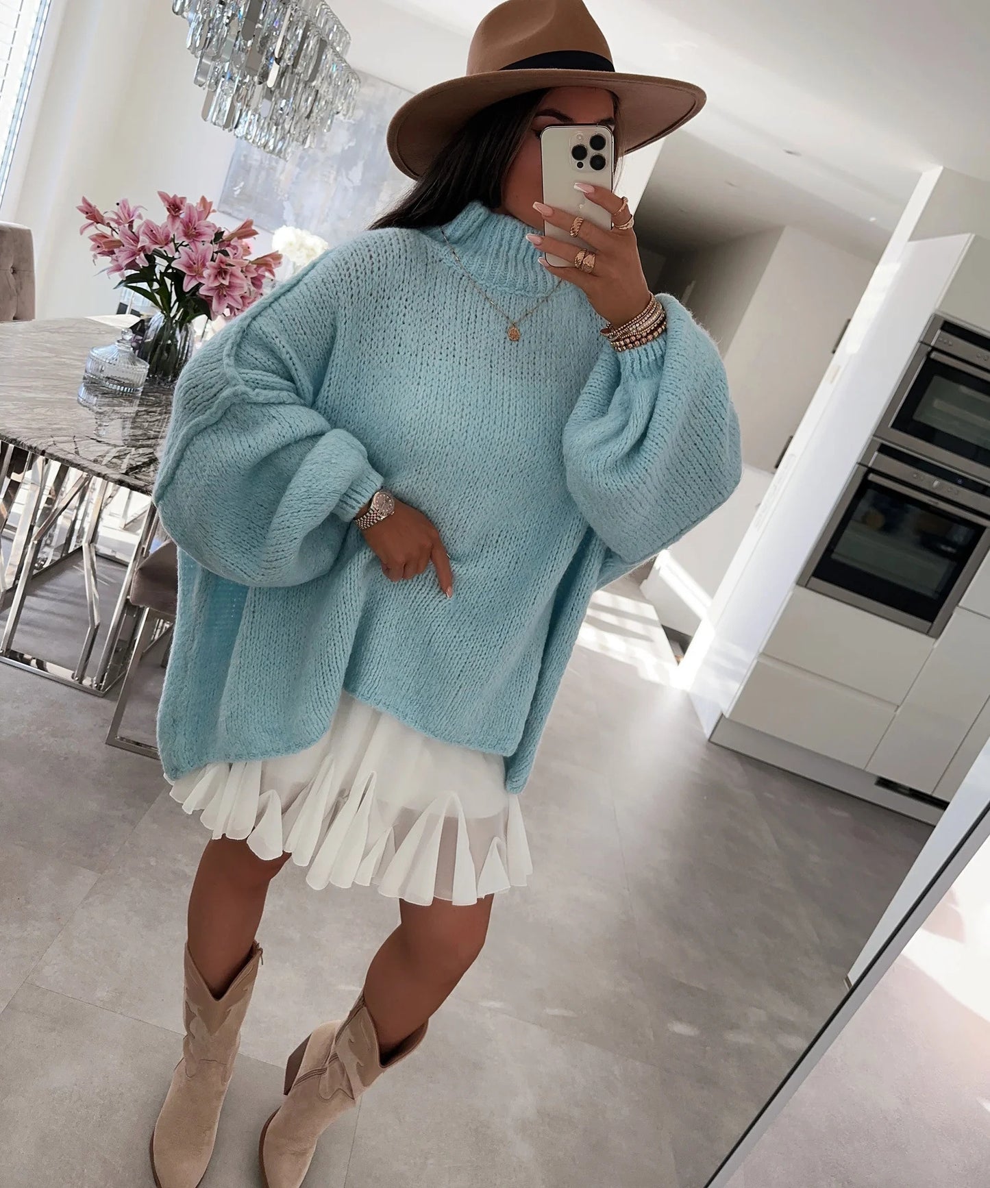 Pull oversized décontracté pour femme avec des manches longues et une coupe atypique Chic und Stil