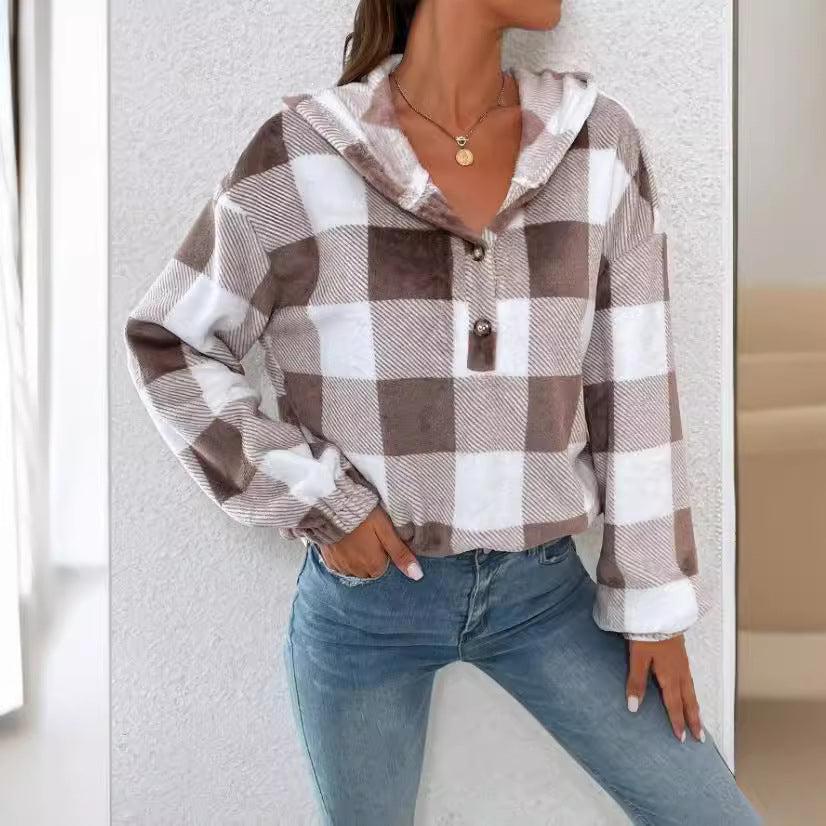Dames Chemise à capuche à carreaux Chic und Stil