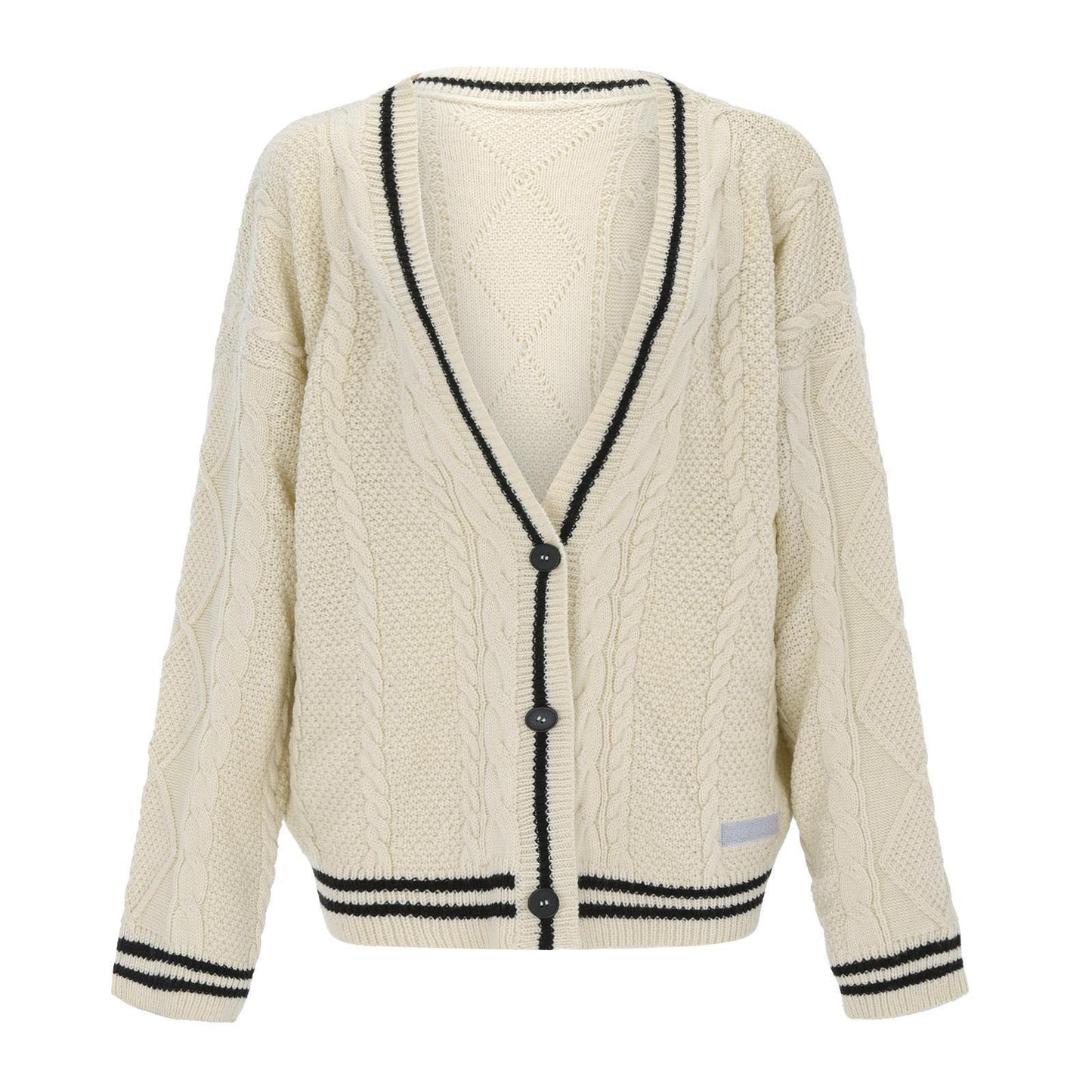 Cardigan en grosse maille pour femmes avec décolleté en V profond et détails de bouton contrastants Chic und Stil