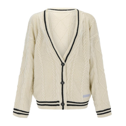 Cardigan en grosse maille pour femmes avec décolleté en V profond et détails de bouton contrastants Chic und Stil