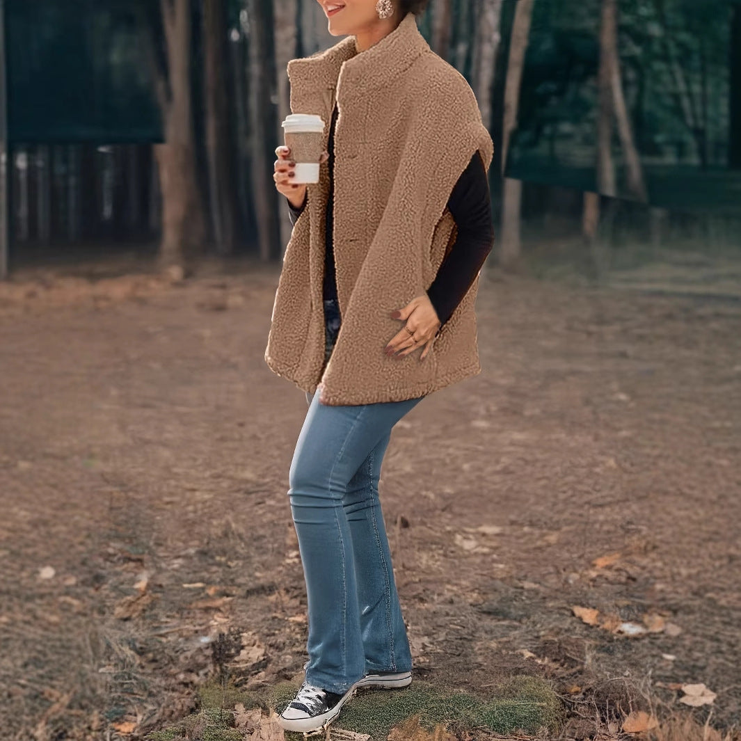 Dames confortable teddy gilet avec capuche Chic und Stil