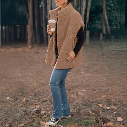 Dames confortable teddy gilet avec capuche Chic und Stil
