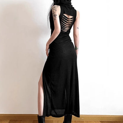 Dames Élégante Robe Maxi avec Haute Fente et Capuche Chic und Stil