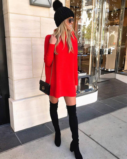 Robe en tricot surdimensionnée pour femmes avec col montant et manches bouffantes Chic und Stil