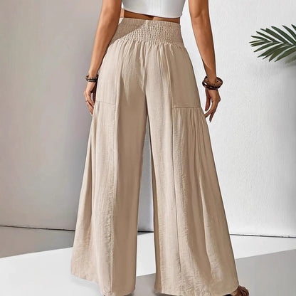 Wide linen pants for women with elastic waistband and pockets Chic und Stil