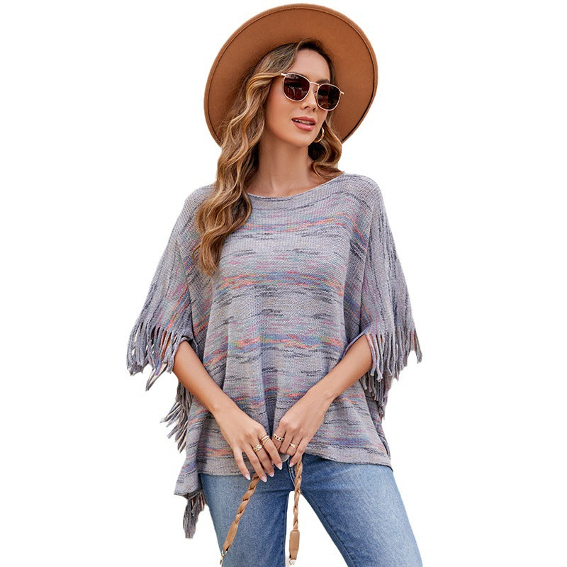 Ladies cozy poncho with fringe details Chic and Style