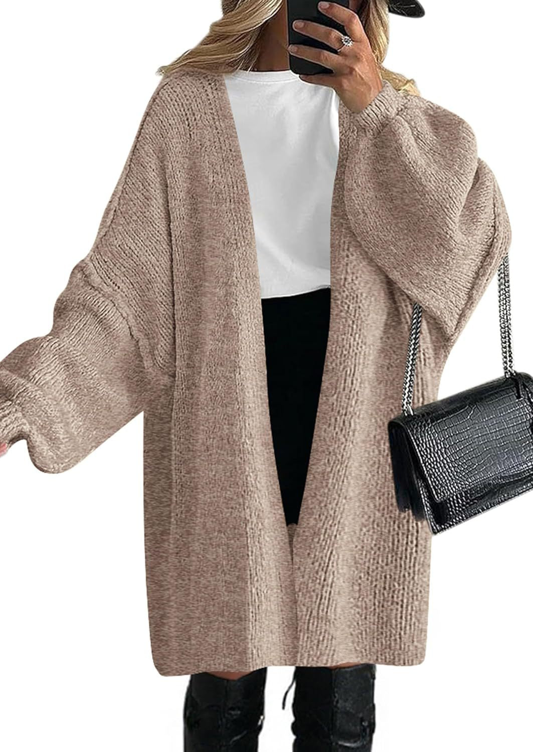 Oversized knitted coat for women with open front and long sleeves Chic and Style
