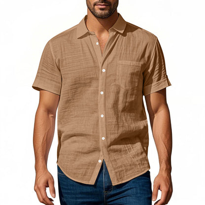 Chemise en lin à manches courtes pour hommes avec design structuré et poche poitrine pratique Chic und Stil