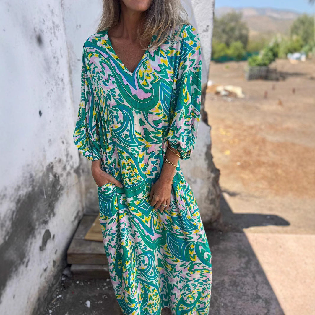 Robe Maxi Imprimée Vibrante Femme Chic und Stil