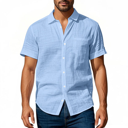 Chemise en lin à manches courtes pour hommes avec design structuré et poche poitrine pratique Chic und Stil