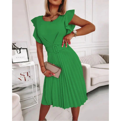 Robe midi plissée pour femmes avec manches à volants Chic und Stil