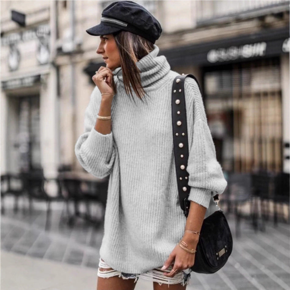 Dames pull oversized tendance col roulé Chic und Stil