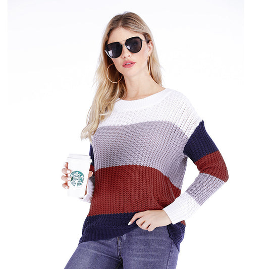 Dames pull en gros tricot avec un motif rayé tendance et une coupe ample Chic und Stil