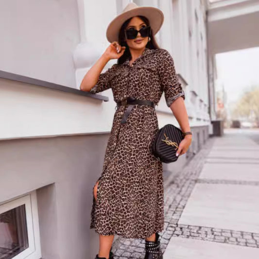 Women's Elegant Leopard Print Shirt Dress Chic and Style