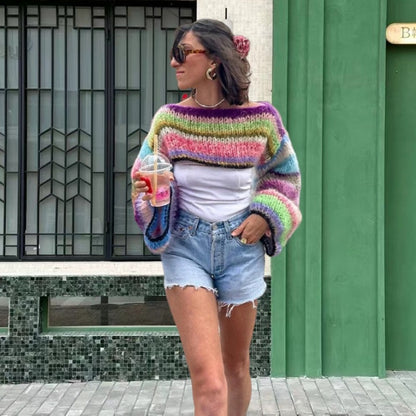 Pull en tricot pour femmes au design coloré avec des manches larges Chic und Stil