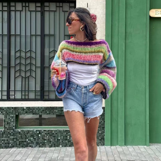 Pull en tricot pour femmes au design coloré avec des manches larges Chic und Stil
