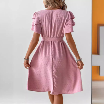 Femme Élégante Robe à Manches Volantes Col V Chic und Stil