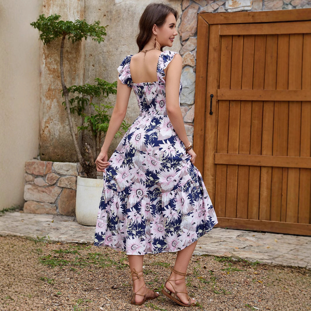 Dames Fleurs Ruffle Maxi Robe Chic und Stil