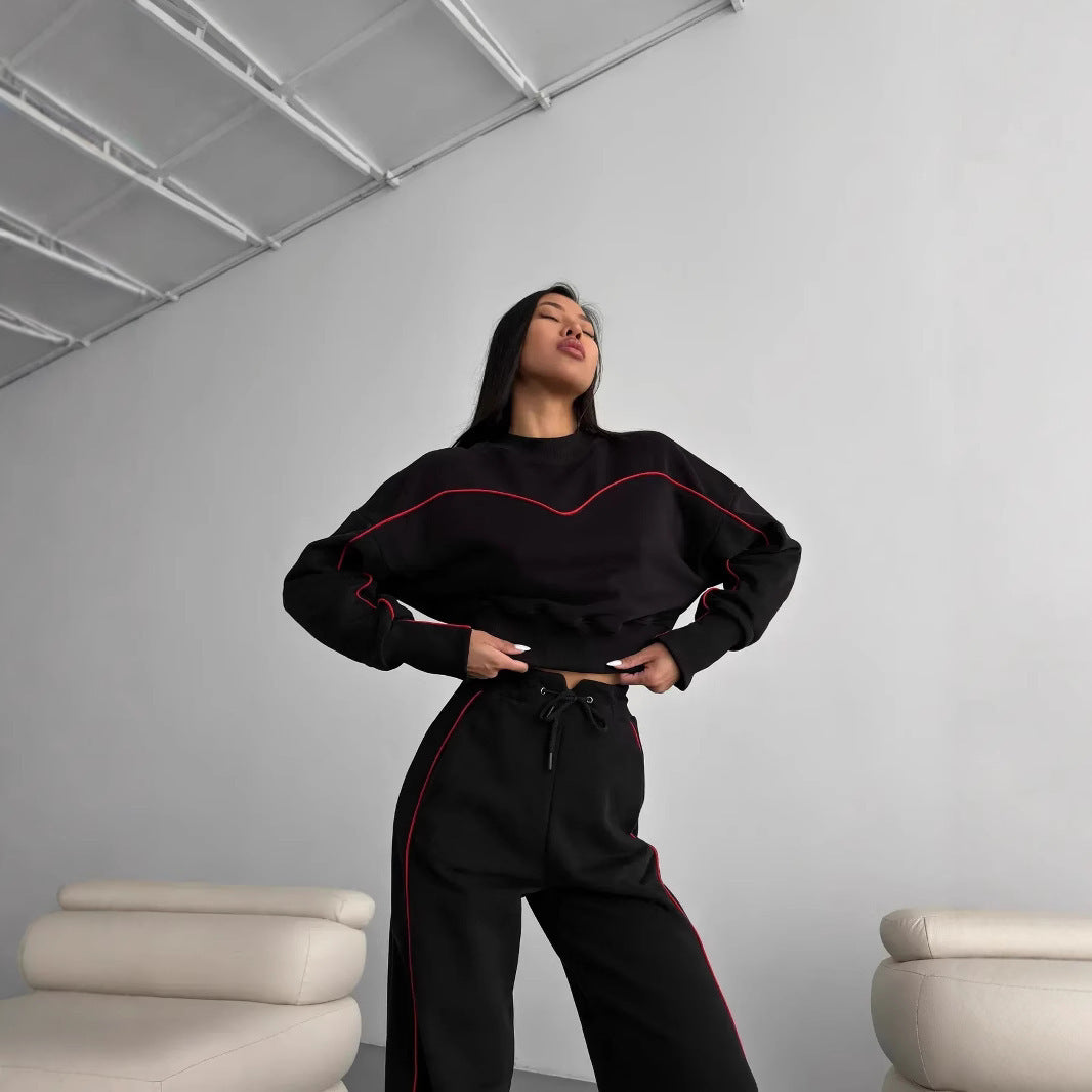 Dames Ensemble de sweat et de jogging sportif avec couture à la mode Chic und Stil