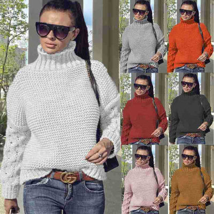 Dames Gros Tricot Pull avec col montant et manches détaillées Chic und Stil