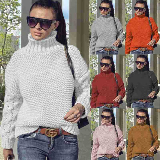 Dames Gros Tricot Pull avec col montant et manches détaillées Chic und Stil