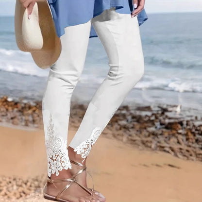 Dames Élegantes Leggings avec Décoration en Dentelle Chic und Stil