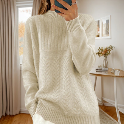 Pull en tricot pour femmes avec motif torsadé créatif et col montant Chic und Stil