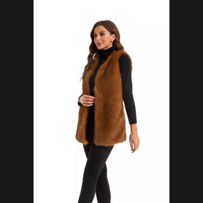 Dames Gilet en fourrure synthétique douce avec design ouvert et poches latérales Chic und Stil