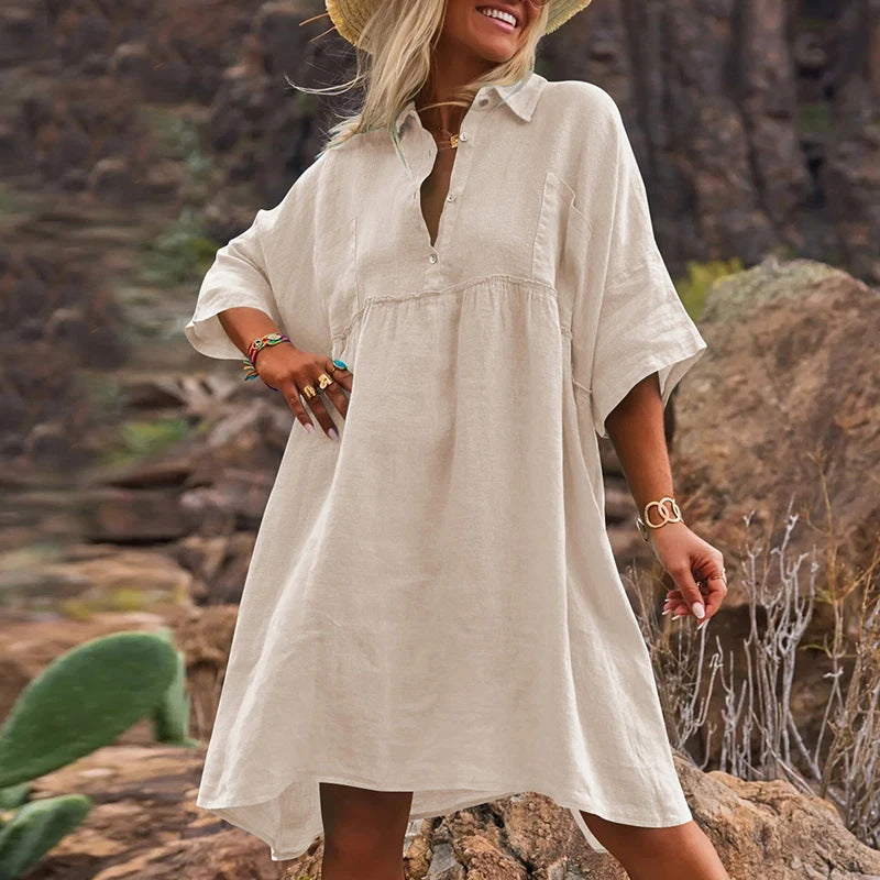 Dames Coupe décontractée Robe en lin polyvalente Chic und Stil