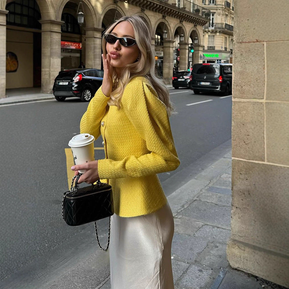 Dames Élégante Veste Cintrée avec Détail de Bouton Chic und Stil