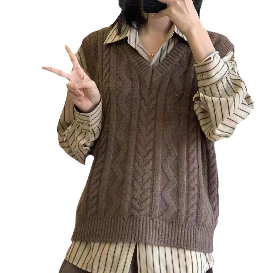 Dames gros tricot gilet avec décolleté en V et motif torsadé Chic und Stil