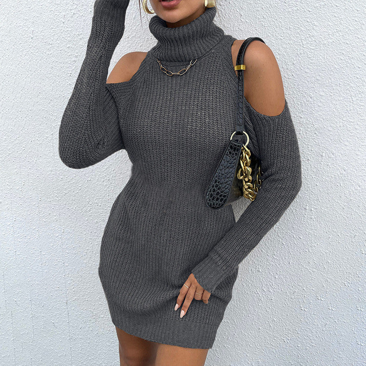 Robe en tricot pour dames avec un design d'épaule ouverte et un col montant Chic und Stil