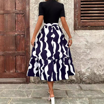 Jupes maxi pour femmes avec taille élastique et motif vague ludique Chic und Stil