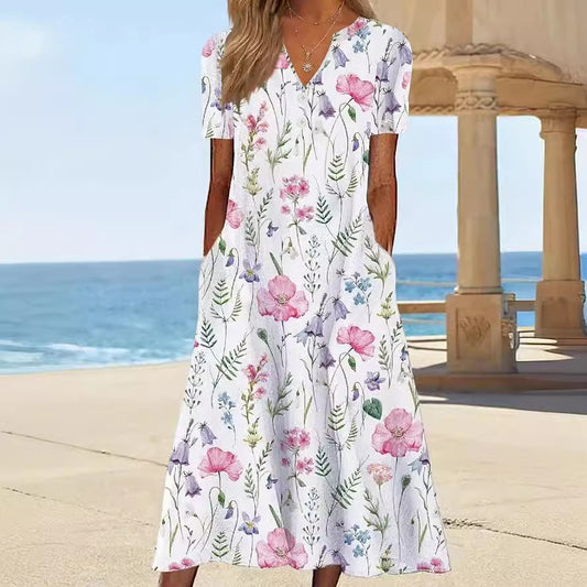 Robe d'été à motif floral pour femmes avec poches Chic und Stil