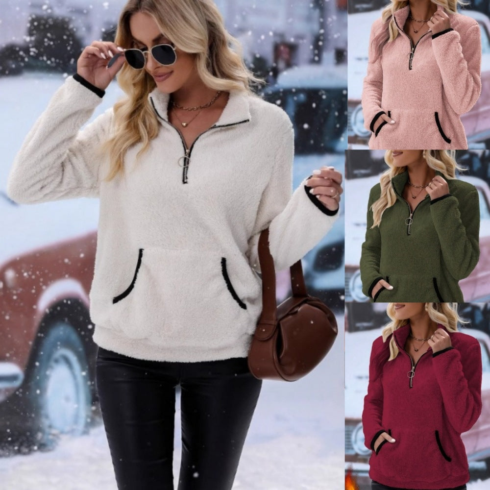 Pull en fleece pour femmes avec col haut et poches pratiques Chic und Stil