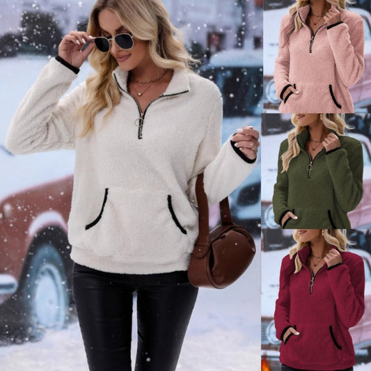 Pull en fleece pour femmes avec col haut et poches pratiques Chic und Stil